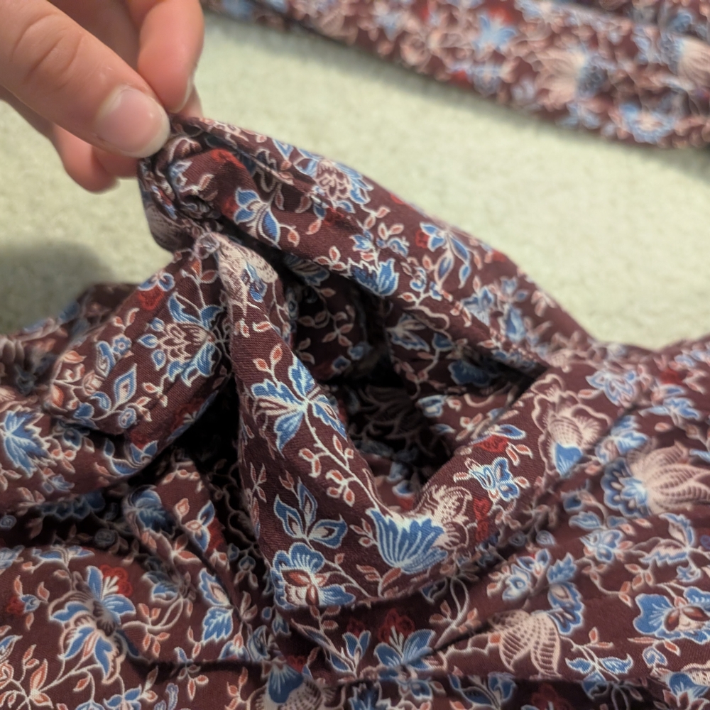 Old Navy Women Burgundy & Cornflower Blue Floral Smocked Bodice Longsleeve Dress - Picture 8 of 9